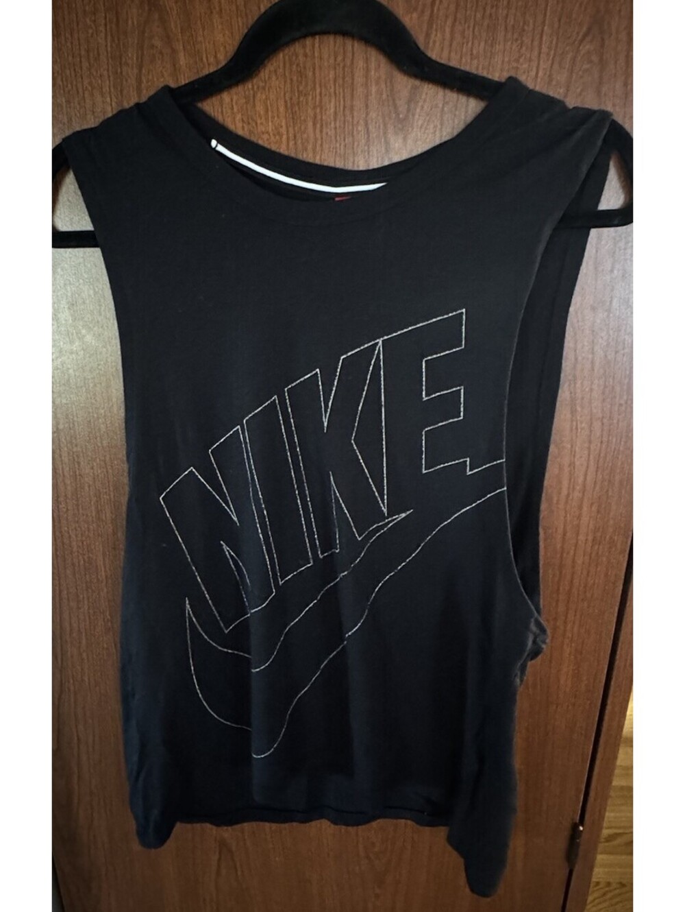 Nike Women’s Muscle Tank Top Medium Black Oversized Logo Sleeveless Athletic